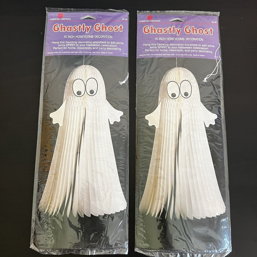 2 VTG Halloween Ghost Honeycomb American Greetings Decoration Ghastly Ghost 15"